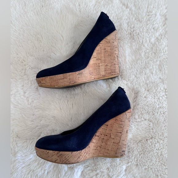 Rare Stuart Weitzman Corkswoon Navy Suede Platform Wedges US 8.5 $445 Retail - Picture 7 of 16